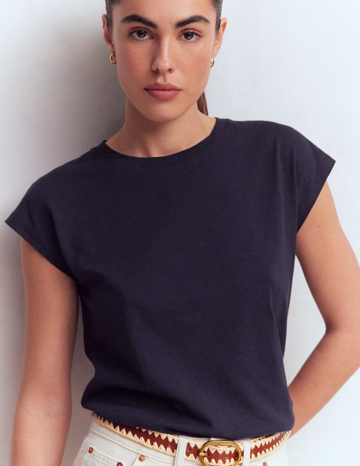 Louisa Cotton Slub T-shirt-Navy