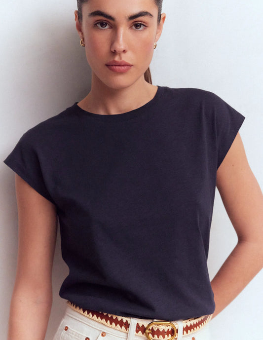 Louisa Cotton Slub T-shirt-Navy