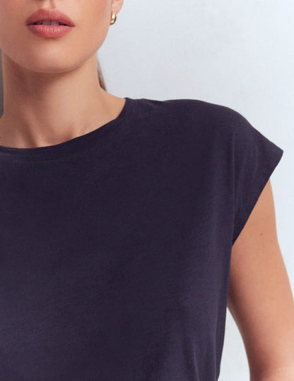Louisa Cotton Slub T-shirt-Navy