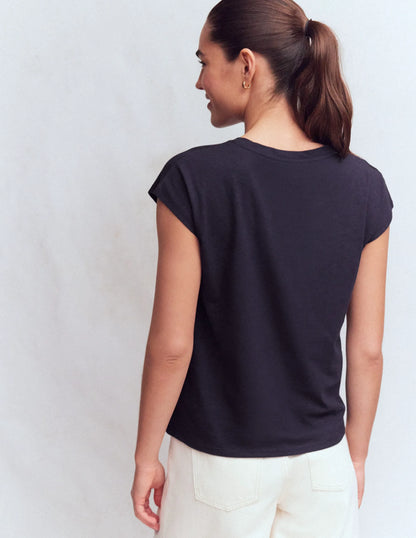 Louisa Cotton Slub T-shirt-Navy