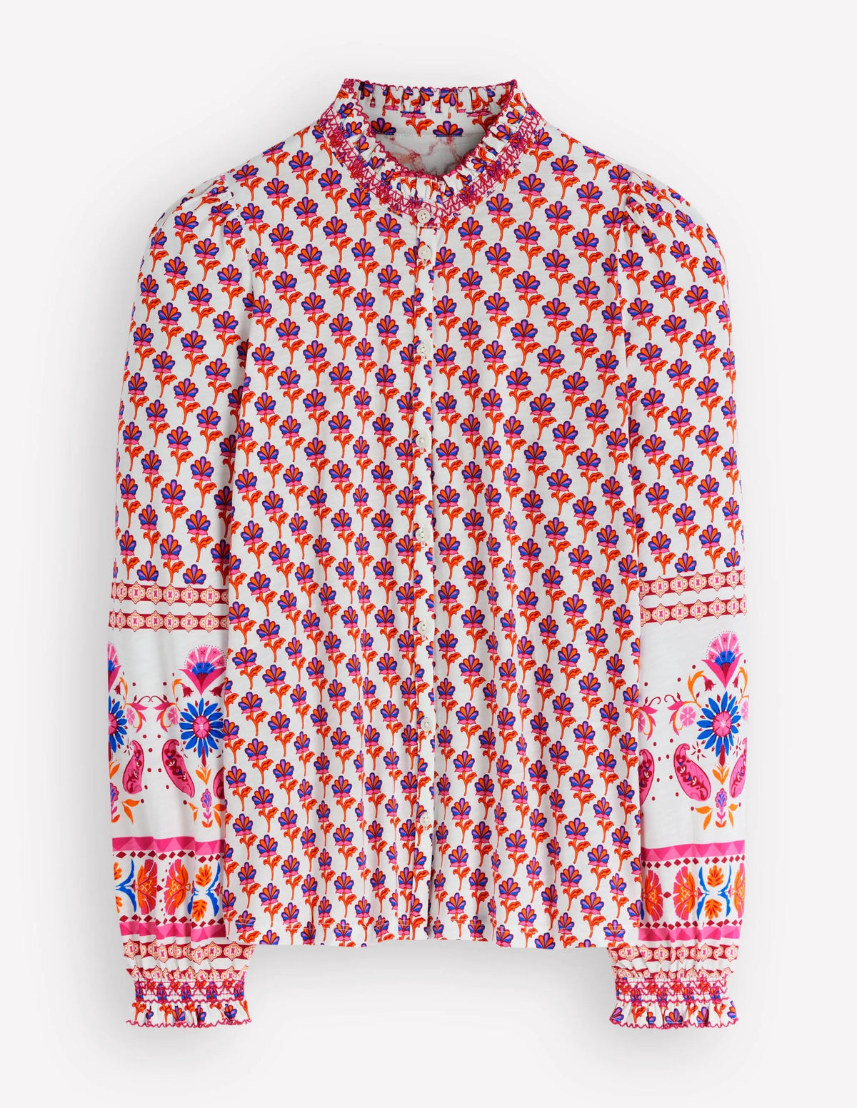Effie Smocked Detail Shirt-Multi, Meadow Stamp Placement