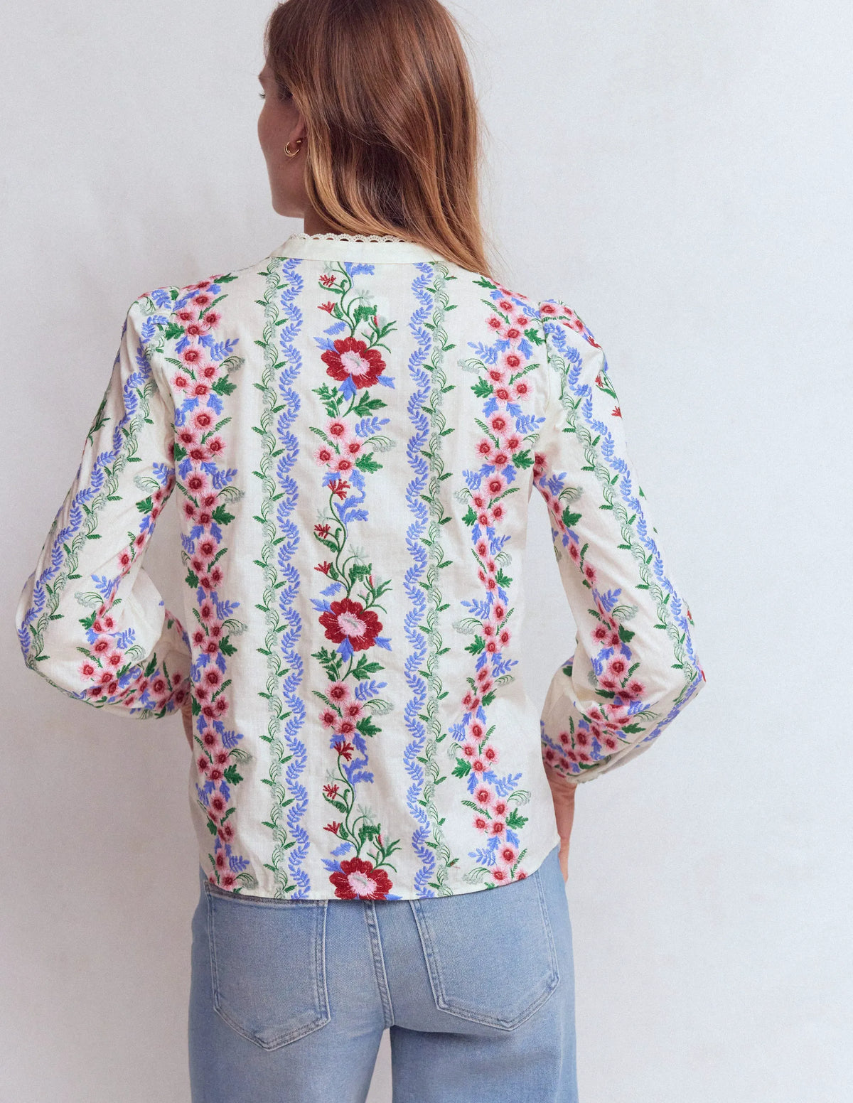 Embroidered Notch Neck Top-Floral Embroidery
