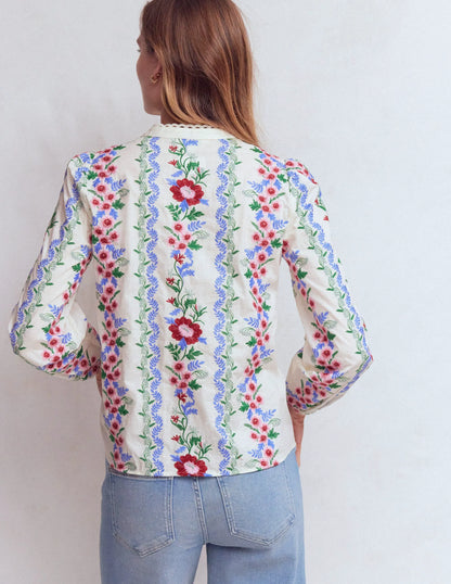 Embroidered Notch Neck Top-Floral Embroidery