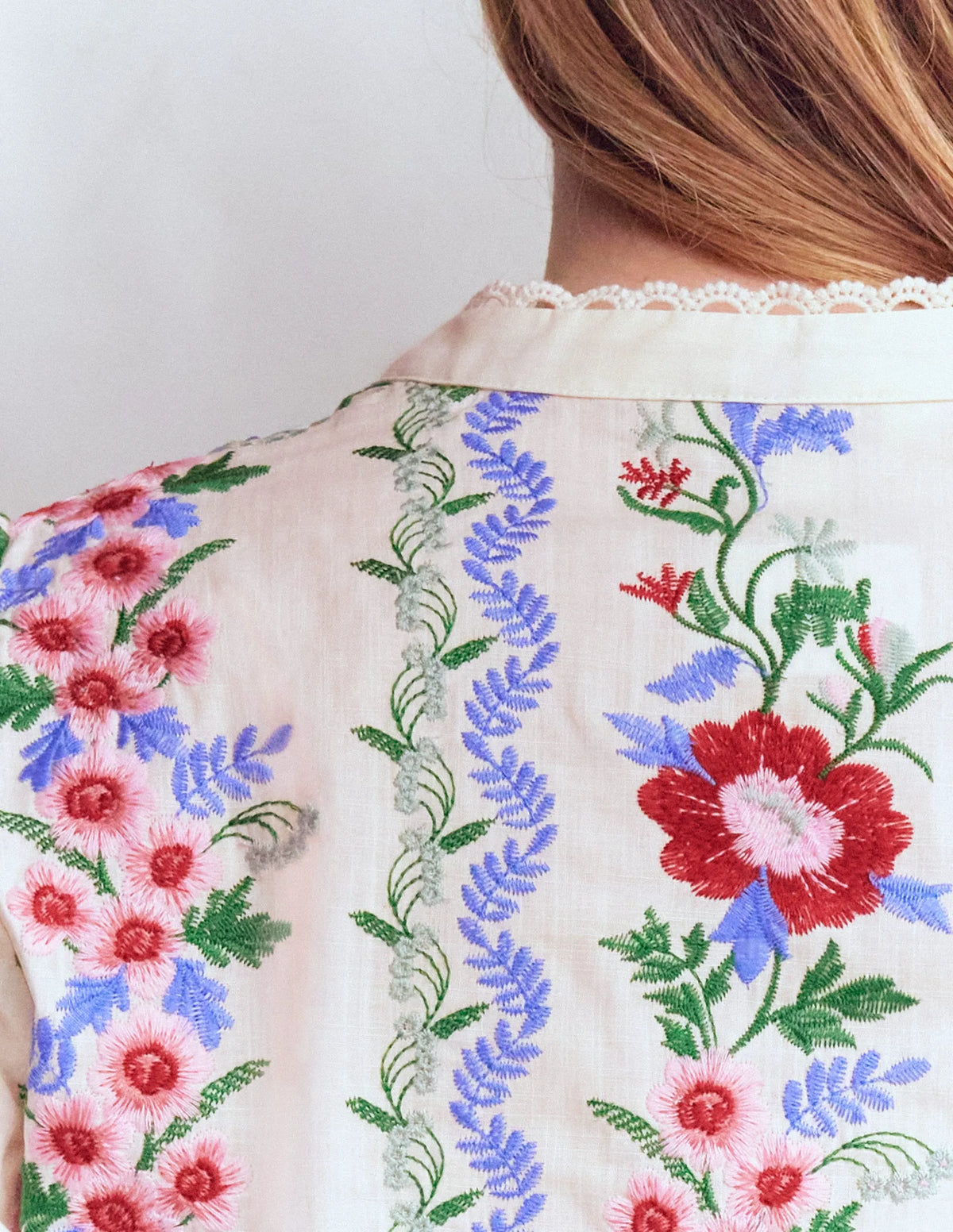 Embroidered Notch Neck Top-Floral Embroidery