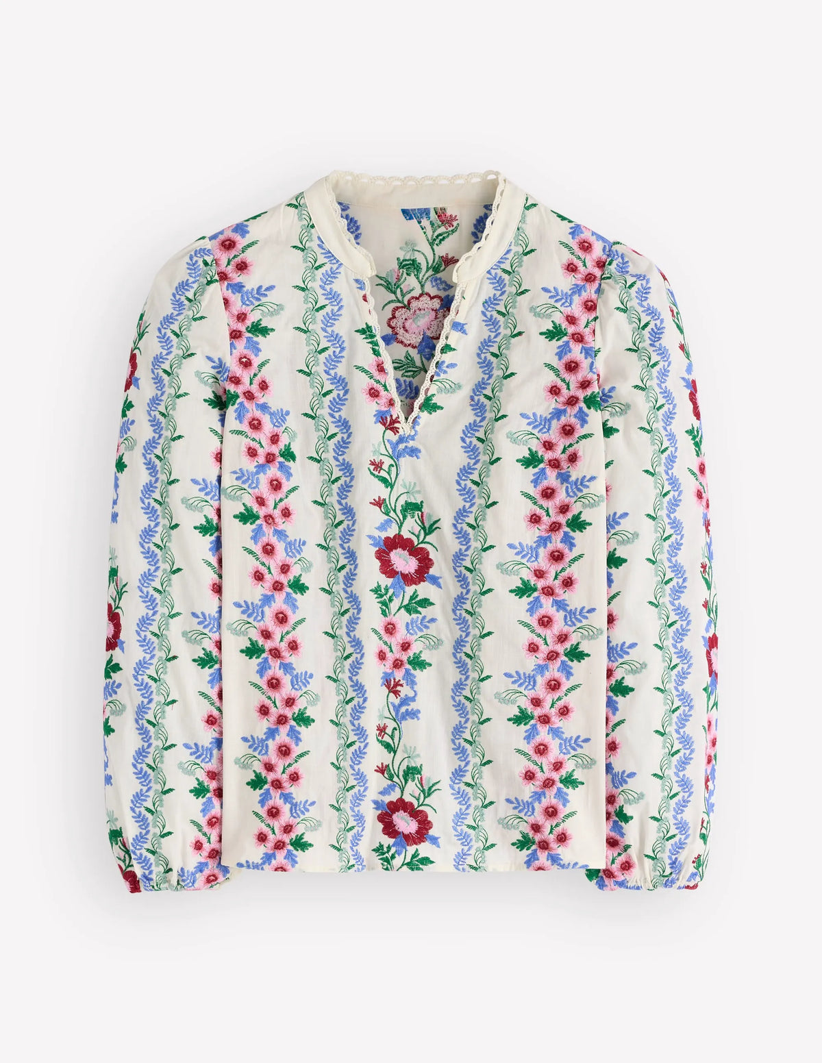 Embroidered Notch Neck Top-Floral Embroidery