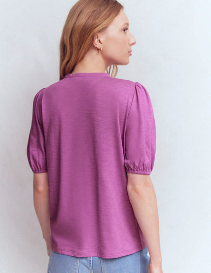 Mya Short Sleeve Smocked Shirt-Clover Purple