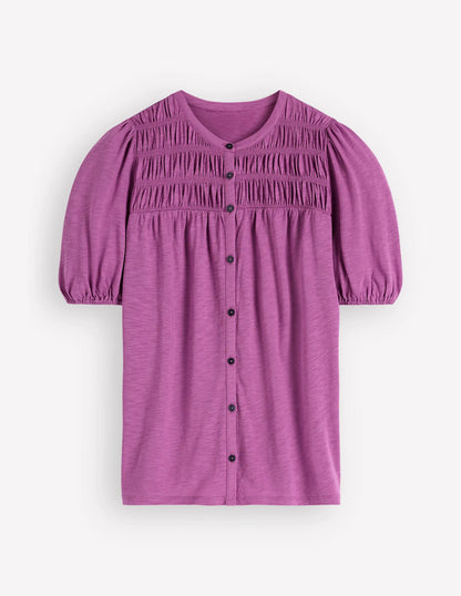 Mya Short Sleeve Smocked Shirt-Clover Purple