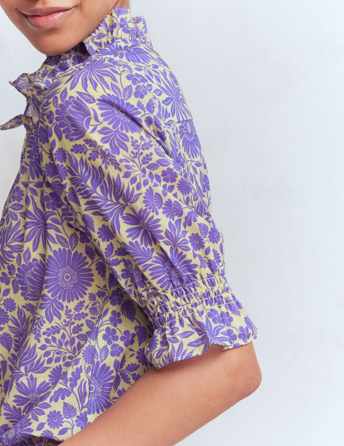 Heather Smocked Sleeve Top-Han Purple, Flowerbed Bloom