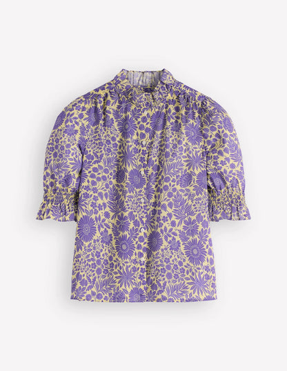 Heather Smocked Sleeve Top-Han Purple, Flowerbed Bloom