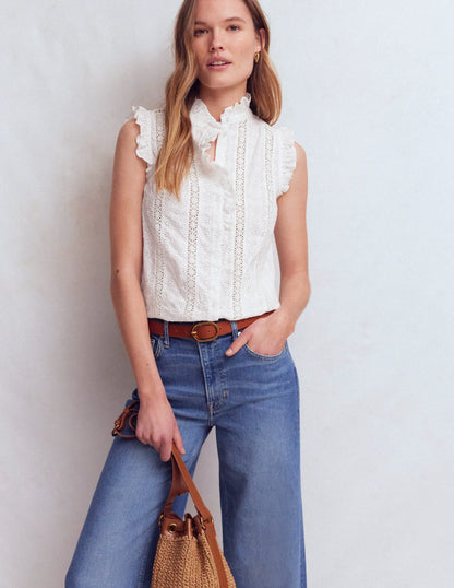 Isabel Sleeveless Broderie Top-White