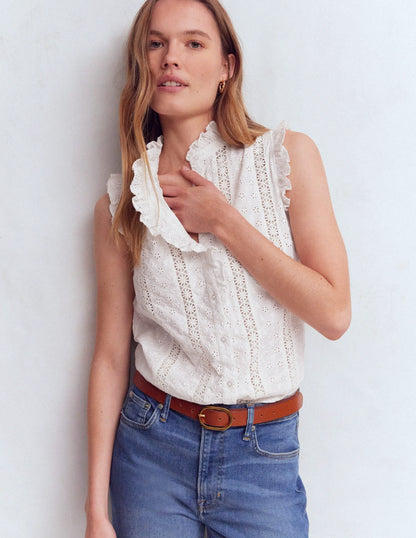 Isabel Sleeveless Broderie Top-White