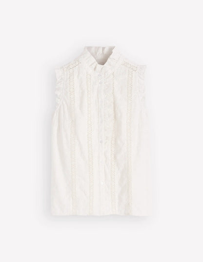 Isabel Sleeveless Broderie Top-White