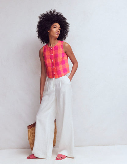 Andrea Linen Shell Top-Zesty Orange, Pink Gingham