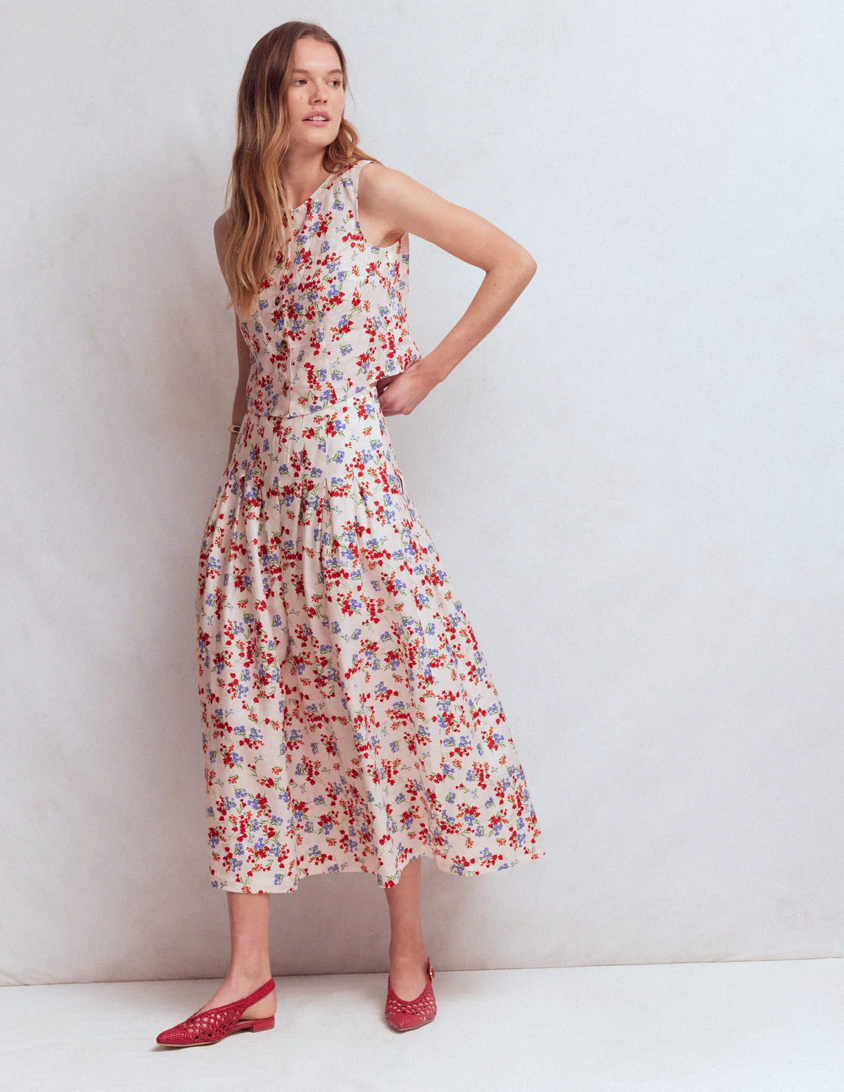 Andrea Linen Shell Top-Ivory, Bloom Scatter