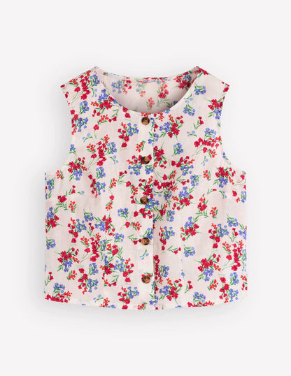 Andrea Linen Shell Top-Ivory, Bloom Scatter
