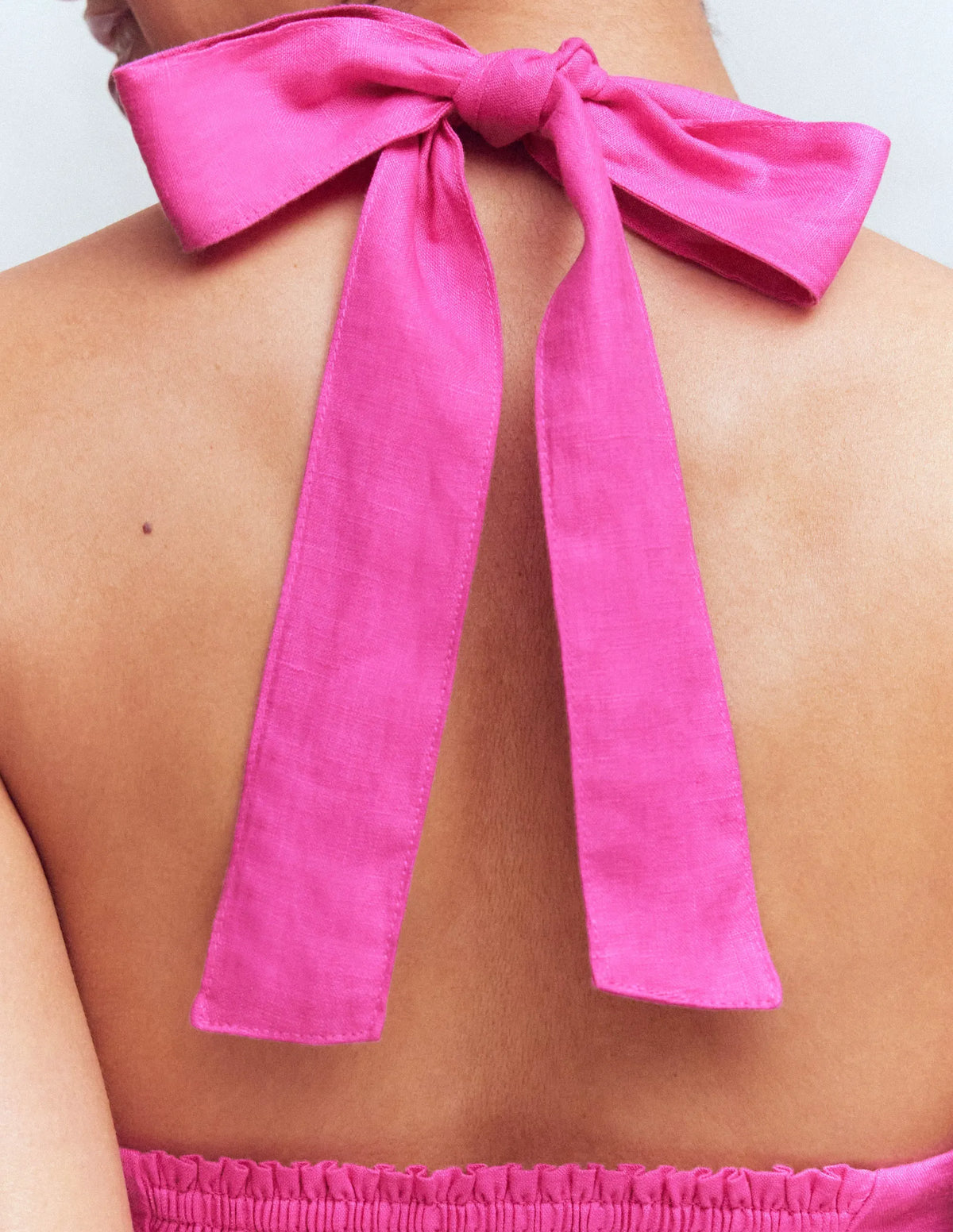 Halterneck Linen Top-Bright Pink