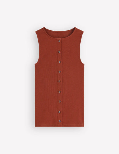 Evie Button Through Rib Vest-Burnt Orange
