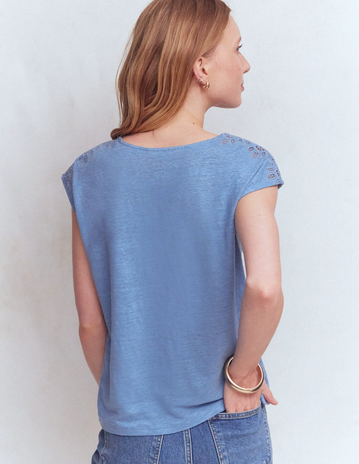 Tara Cutwork Linen Tee-Ashleigh Blue