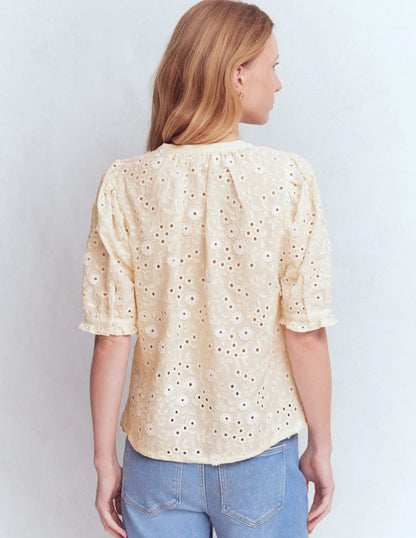 Camille Embroidered Cotton Top-Ivory Broderie