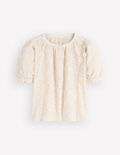 Camille Embroidered Cotton Top-Ivory Broderie