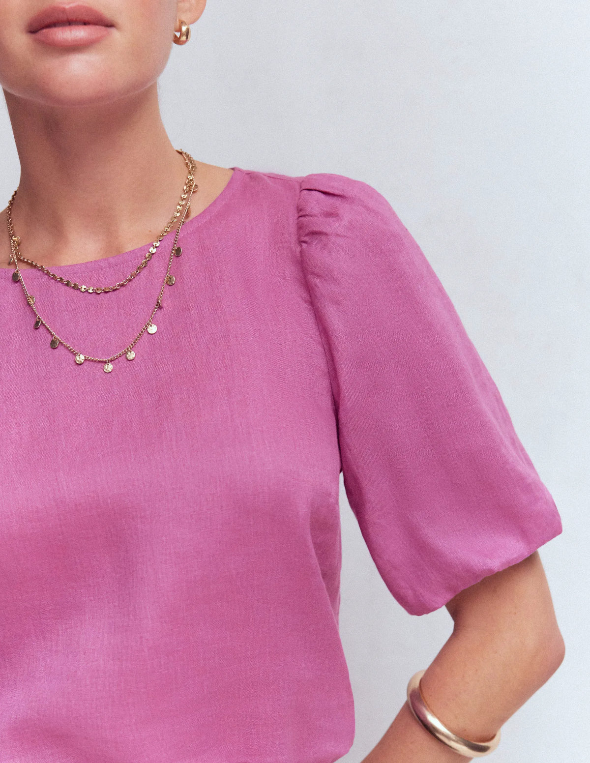 Linen Puff Sleeve Top-Clover Purple