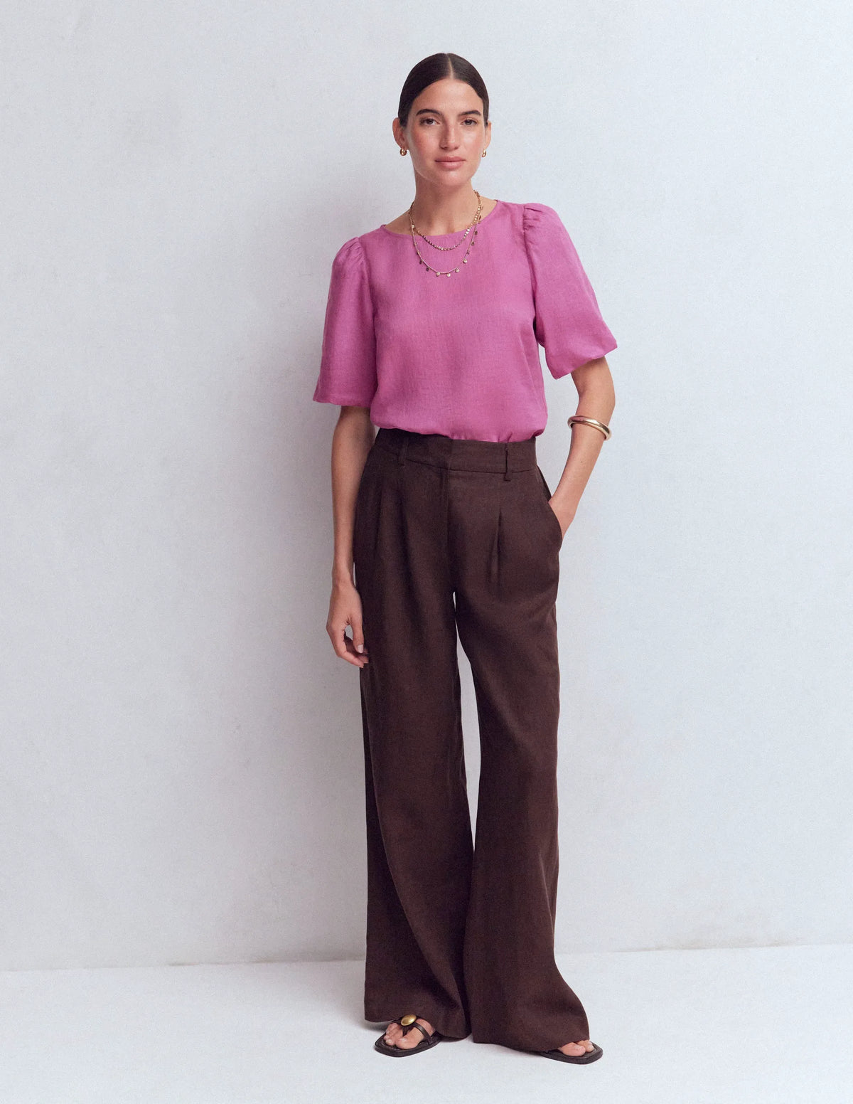 Linen Puff Sleeve Top-Clover Purple