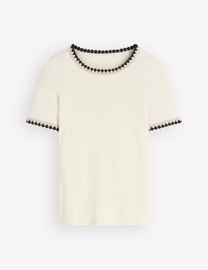 Maddie Trim Detail T-Shirt-Ivory with Black
