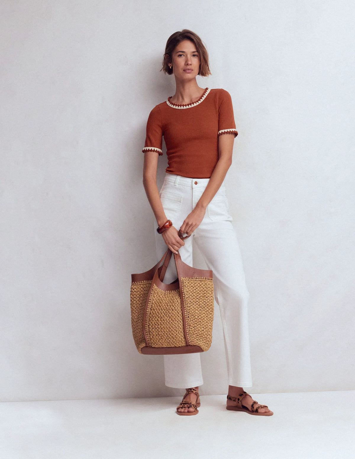 Maddie Trim Detail T-Shirt-Burnt Orange