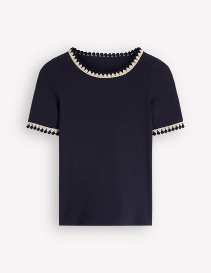 Maddie Trim Detail T-Shirt-Navy