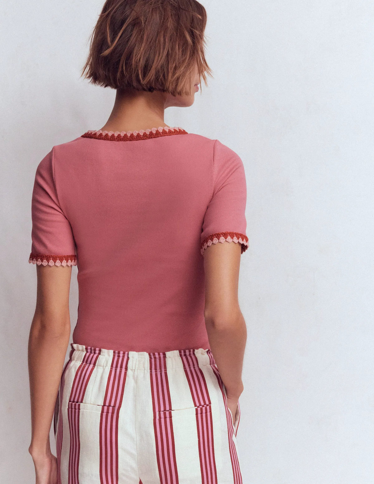 Maddie Trim Detail T-Shirt-Vintage Rose