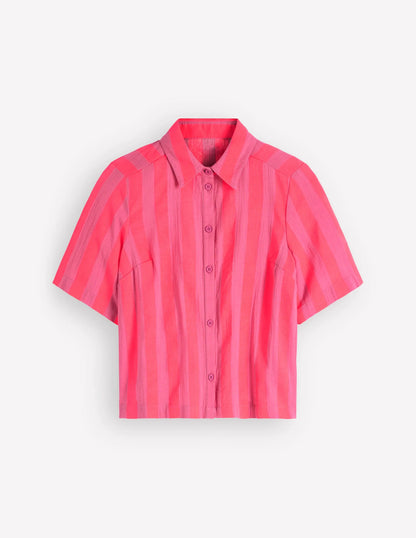 Double Cloth Shirt-Pink, Neon Coral Mid Stripe