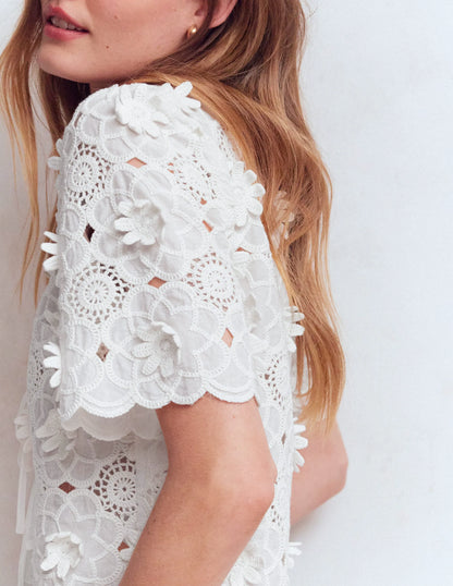 Tie Front Lace Top-White