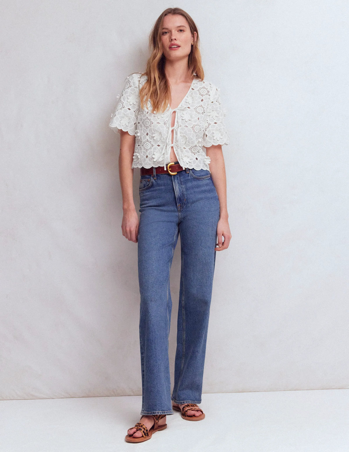 Tie Front Lace Top-White