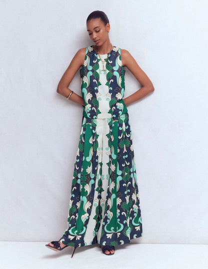 Relaxed Sleeveless Shell Top-Ivory, Foliage Whirl