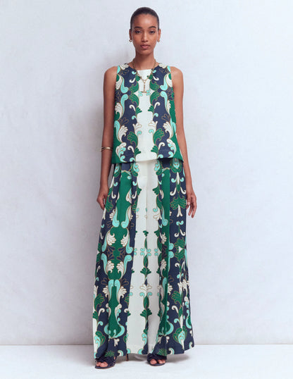 Relaxed Sleeveless Shell Top-Ivory, Foliage Whirl