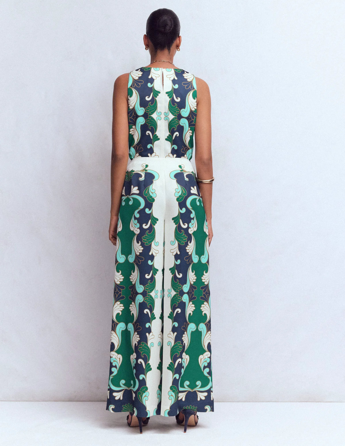 Relaxed Sleeveless Shell Top-Ivory, Foliage Whirl