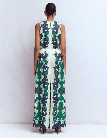 Relaxed Sleeveless Shell Top-Ivory, Foliage Whirl