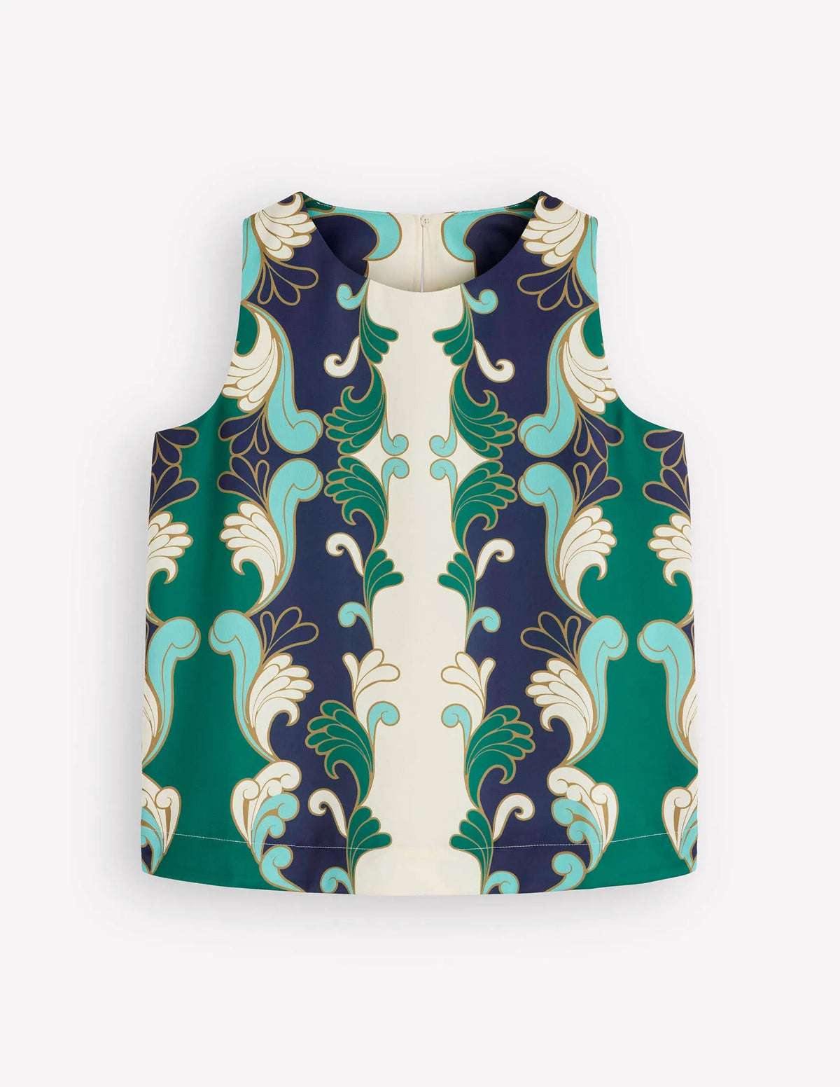 Relaxed Sleeveless Shell Top-Ivory, Foliage Whirl