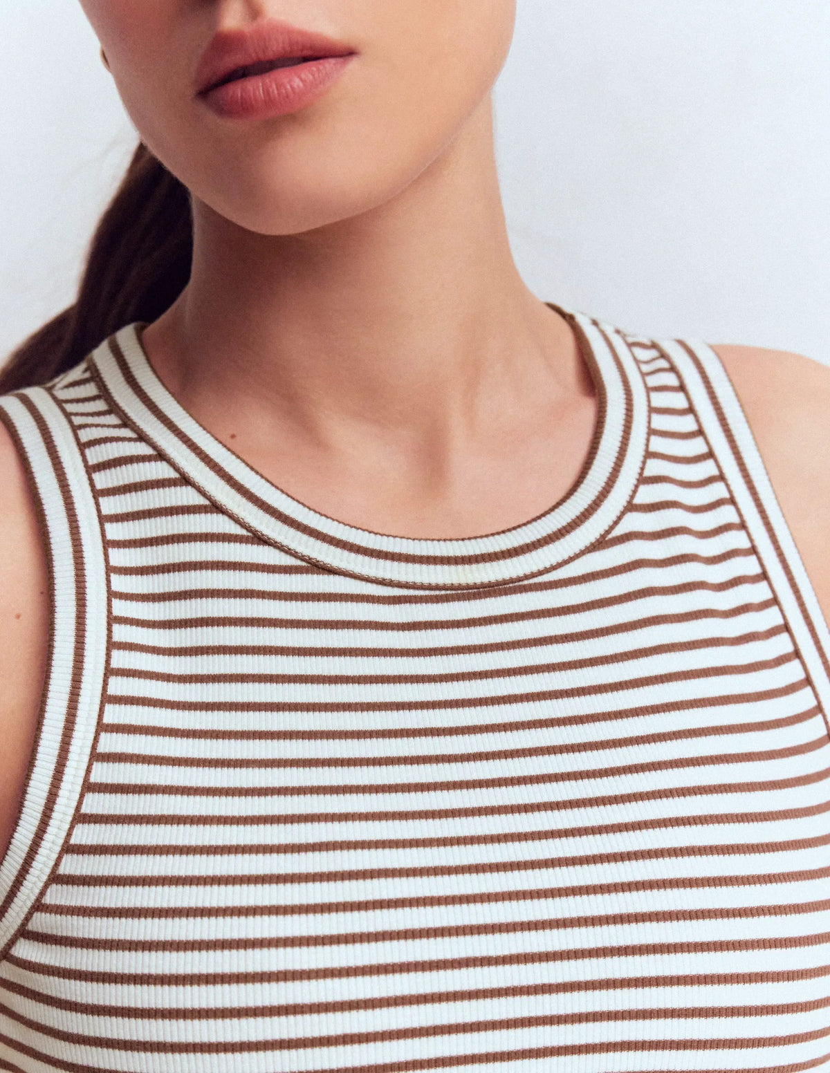 Ribbed Racer Vest-Ivory & Brown Stripe