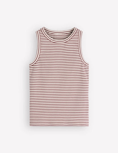 Ribbed Racer Vest-Ivory & Brown Stripe