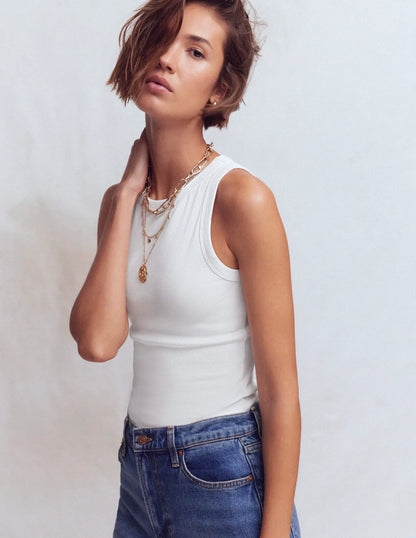 Ribbed Racer Vest-White