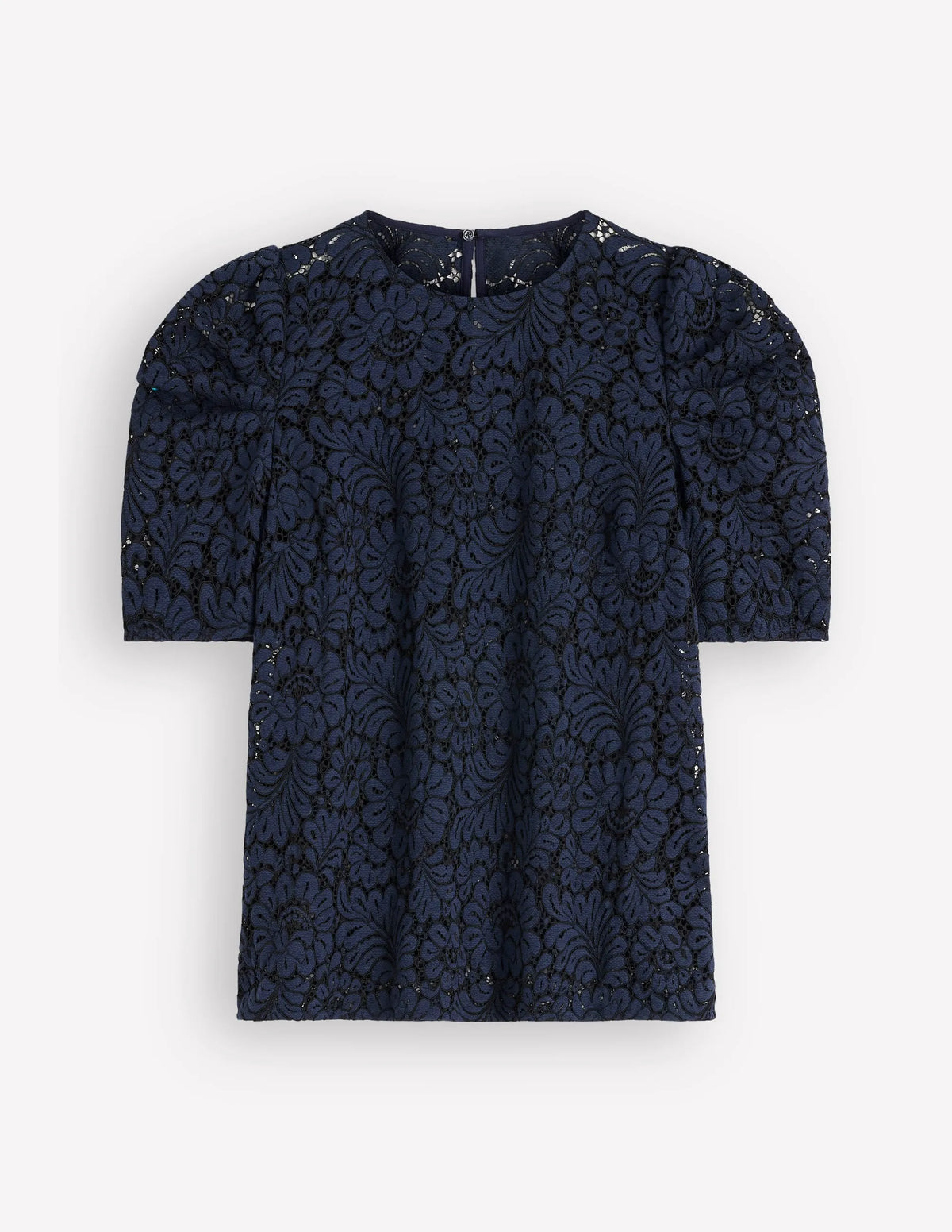 Pleat Sleeve Lace T-shirt-Navy
