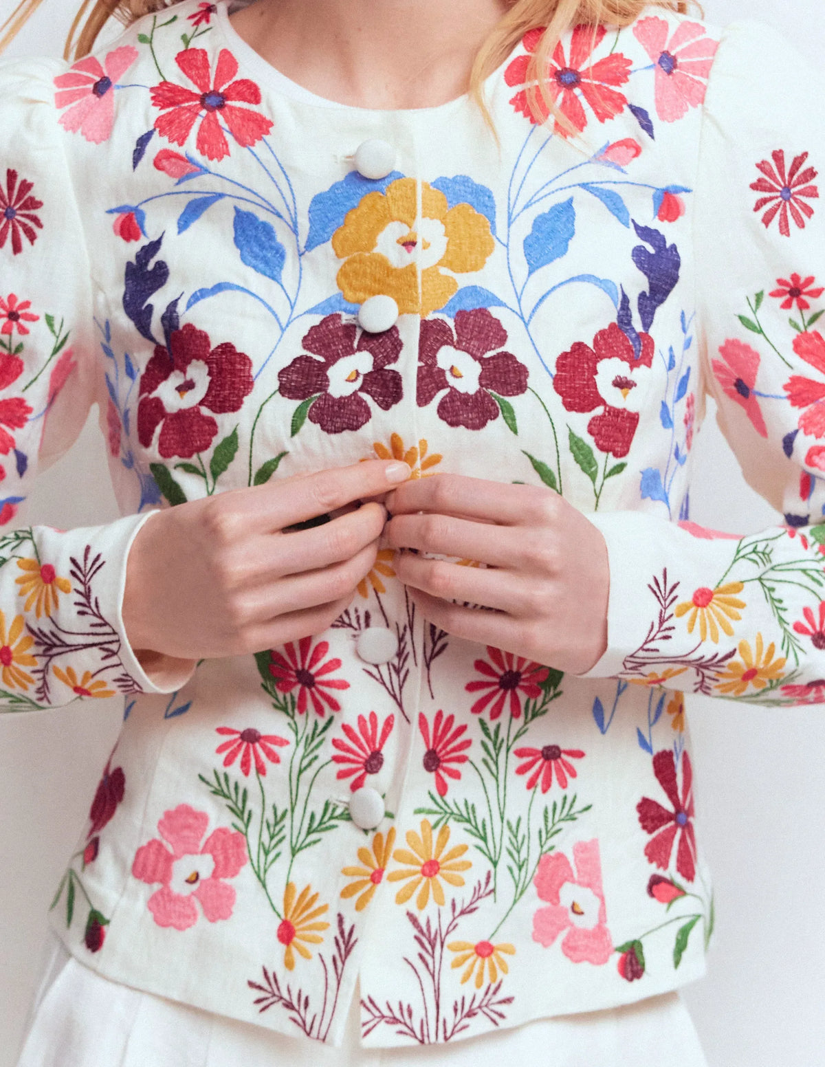 Salisbury Puff Sleeve Jacket-Multi, Embroidery