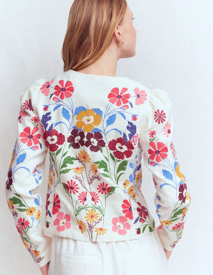 Salisbury Puff Sleeve Jacket-Multi, Embroidery