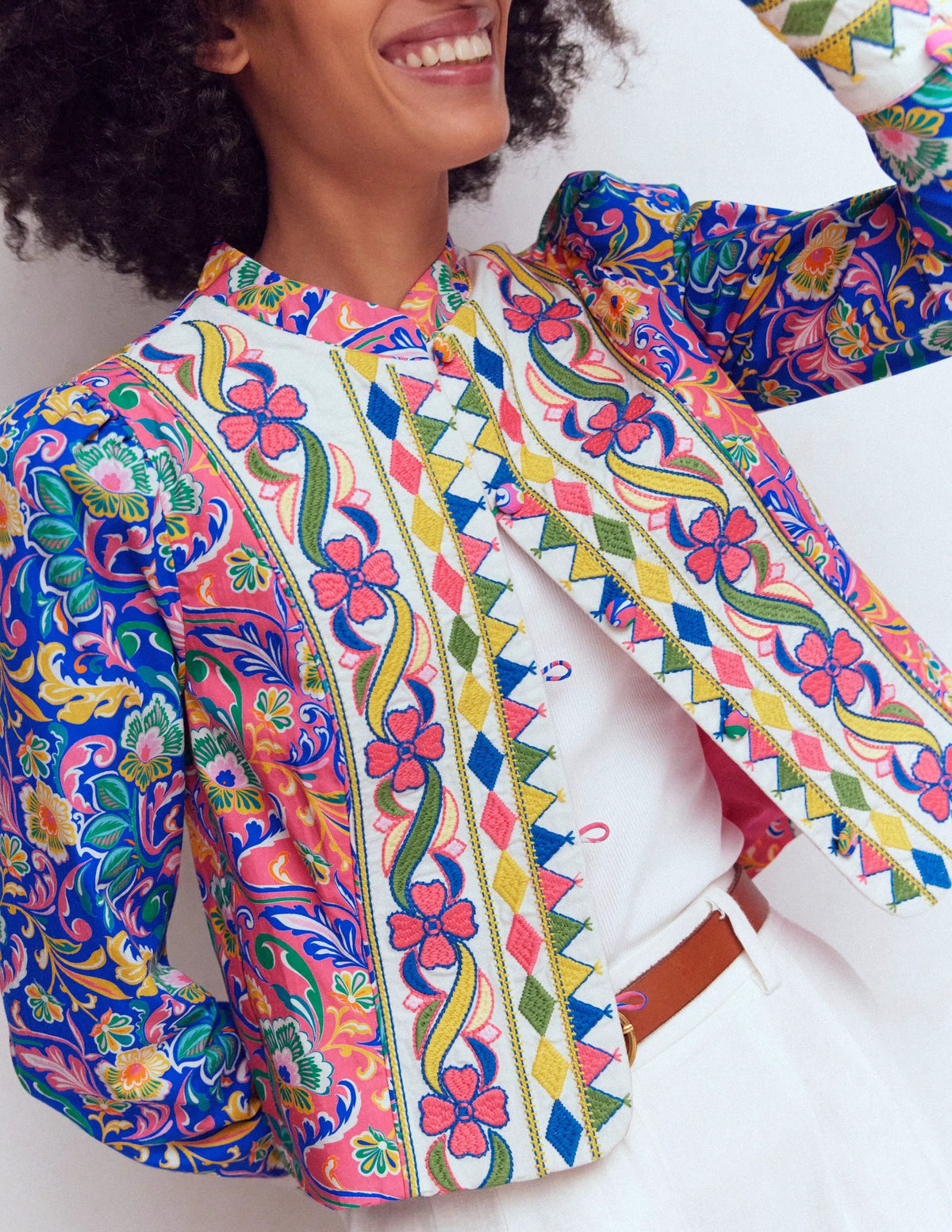 Printed Trim Jacket-Multi, Enchanting Bouquet