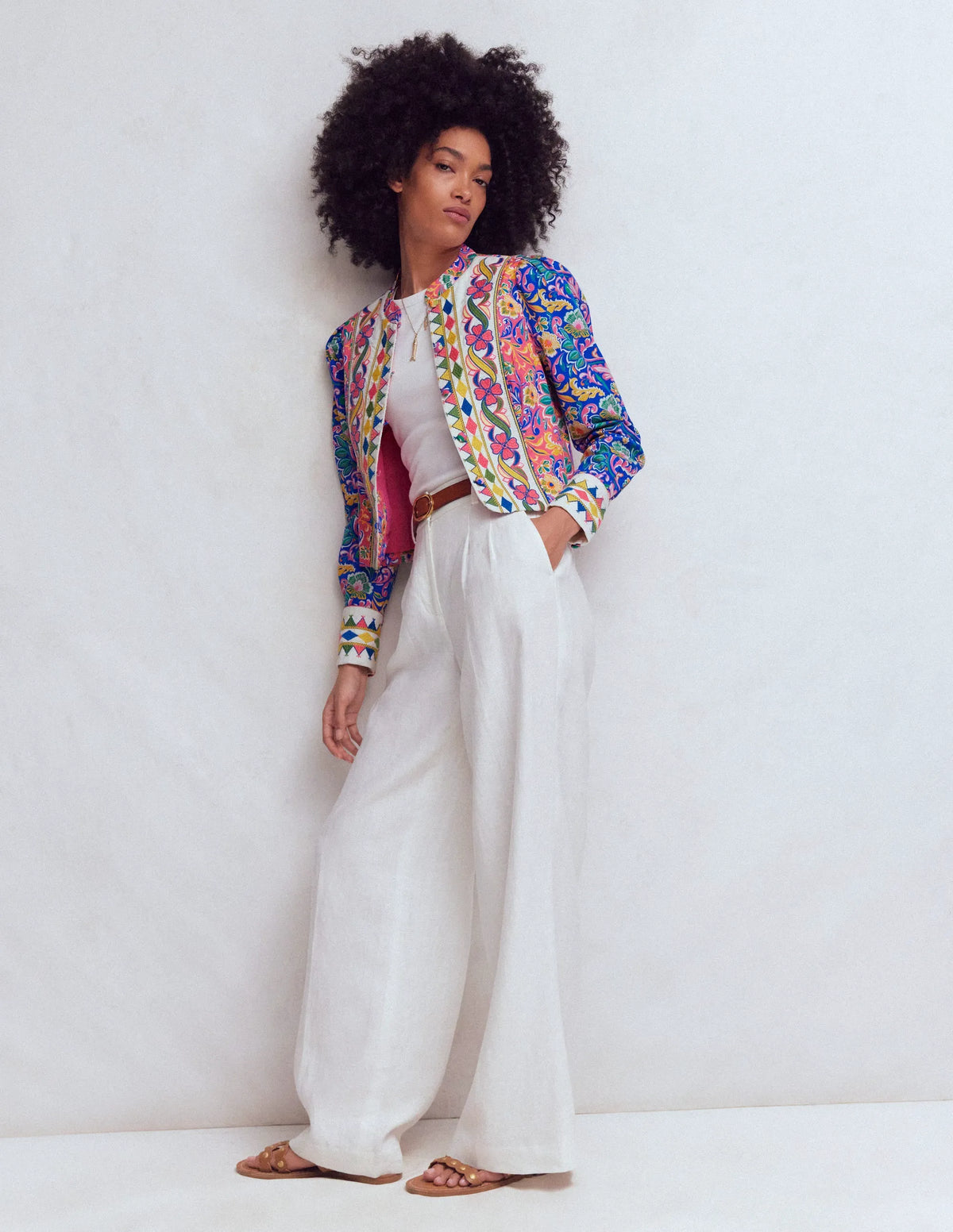 Printed Trim Jacket-Multi, Enchanting Bouquet