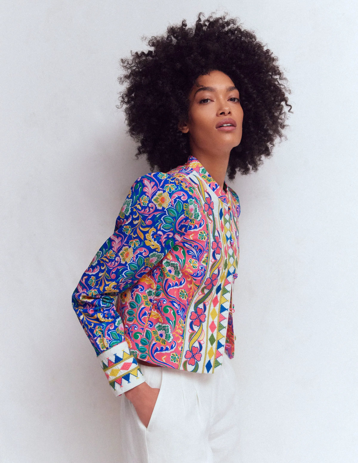 Printed Trim Jacket-Multi, Enchanting Bouquet