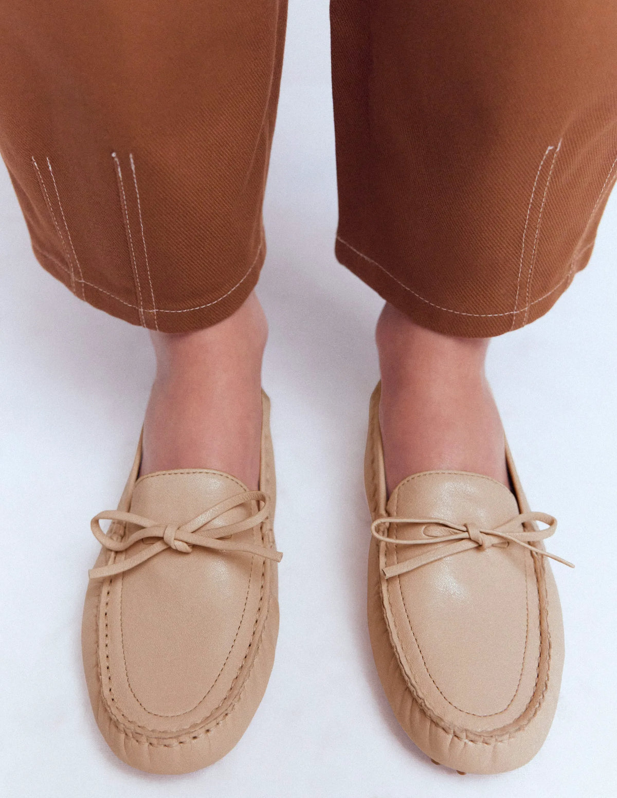 Heidi Stitched Soft Loafers-Ecru