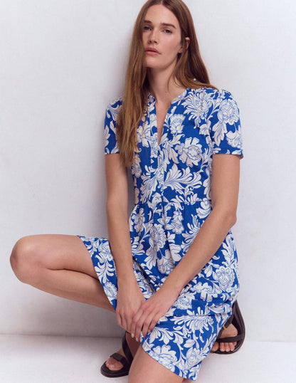 Naomi Short Sleeve Dress-Blue, Botanical Flourish Mono
