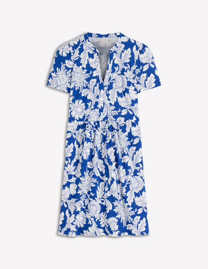 Naomi Short Sleeve Dress-Blue, Botanical Flourish Mono